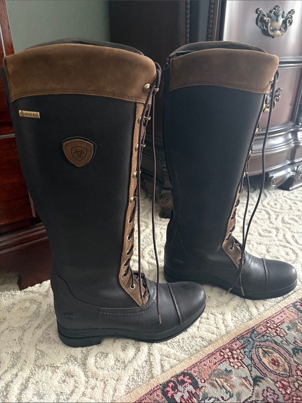 Ariat Brown Lace-Up Tall Riding Boots with Suede Collar